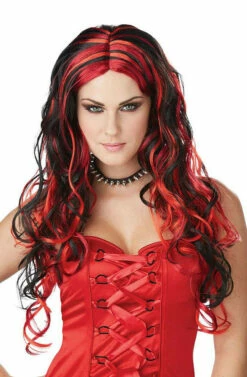 Black And Red Curly Wig
