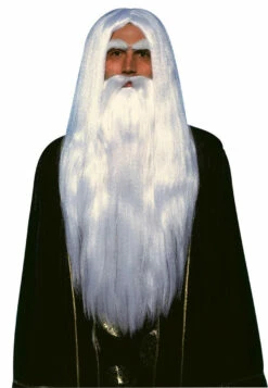 Merlin White Wig And Beard Set