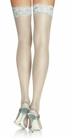 Plus Sheer Lace Stocking White