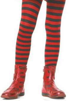 Girls Striped Stockings Red/Black