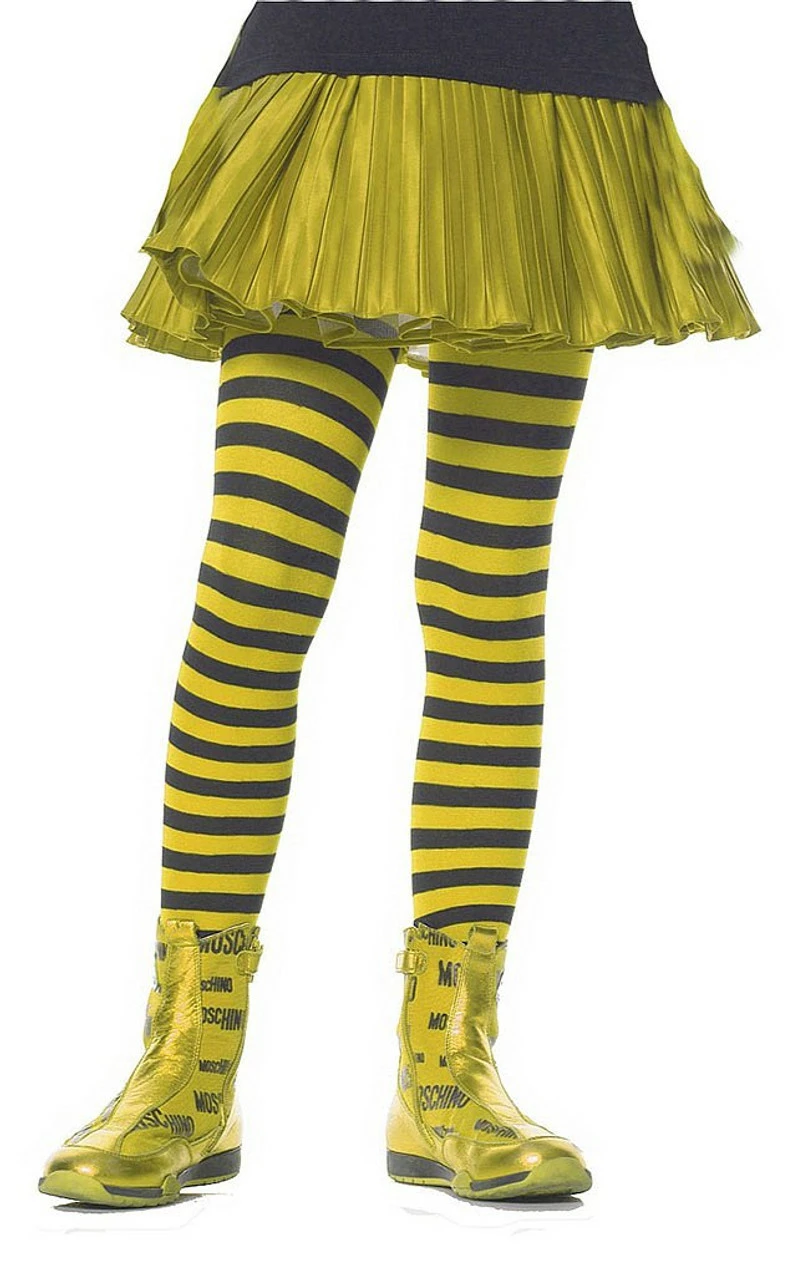 Girls Striped Stockings Yellow Black 4 Girls Striped Stockings Yellow Black - Image 2