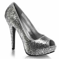 Silver Glitter Peep Toe Pump
