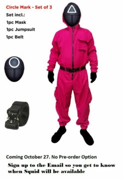 Squid Game 3 Piece Costume Set Circle Mask