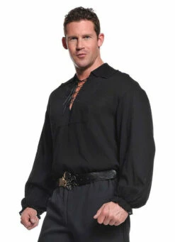 Men Lace Front Black Shirt