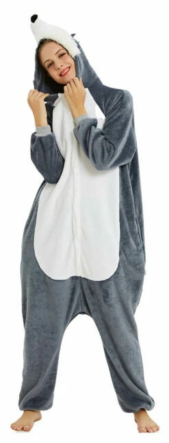 Dark Grey Husky Onesie Adult Costume