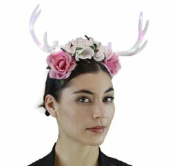 White Antler Headband With Flowers