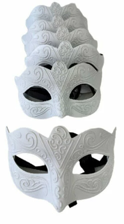 Venetian White Masks - Set Of 6