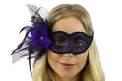 Mask With Feather And Veil - Purple