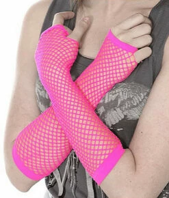 Net Fingerless Gloves Pink