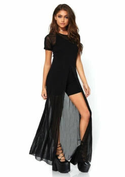 Black Sheer Slit Long Dress