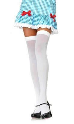 Plus Size Opaue Nylon Thigh Highs White