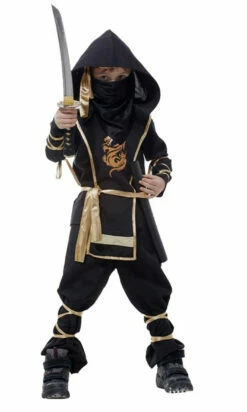 Ninja Black And Gold Kids Deluxe Costume
