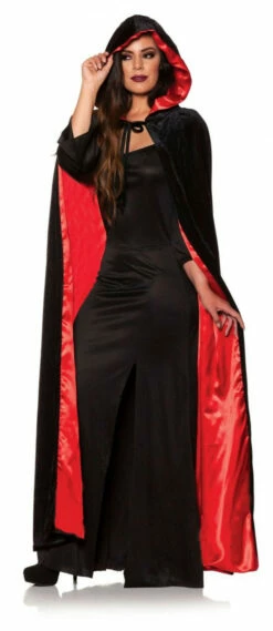 Velvet Hooded Cape Black With Red Lining
