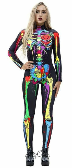 Skeleton Colorful Neon Bodysuit Women Costume