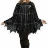 Black Silver Plus Size Spider Web Poncho - A