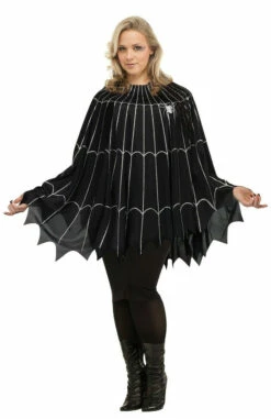 Black Silver Plus Size Spider Web Poncho - A