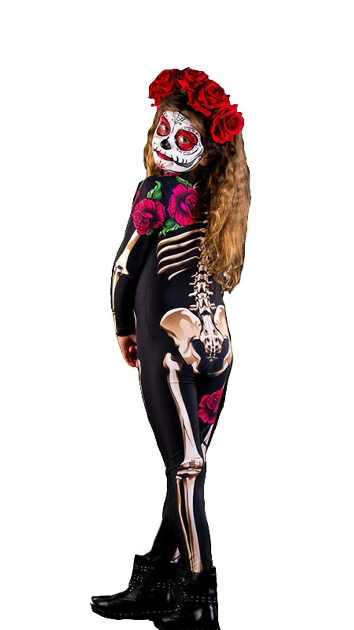 Day Of The Dead Jumpsuit Girls Costume 4 Day Of The Dead Jumpsuit Girls Costume - Image 2