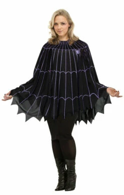 Black Purple Plus Size Spider Web Poncho - A