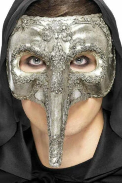 Luxury Venetian Capitano Mask Silver