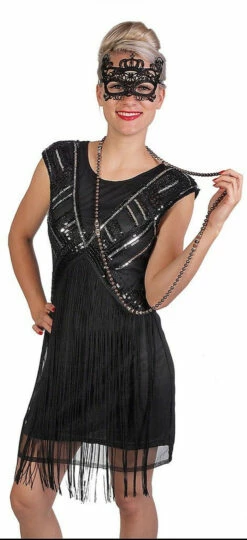Black Flapper Dress Fringed